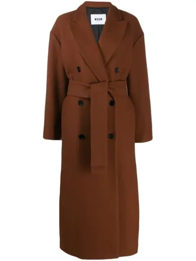 Shop Msgm Double-breasted Virgin Wool Coat In 30 Brown