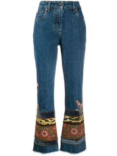 Shop Etro Floral Embroidered Jeans In 0201 Blue