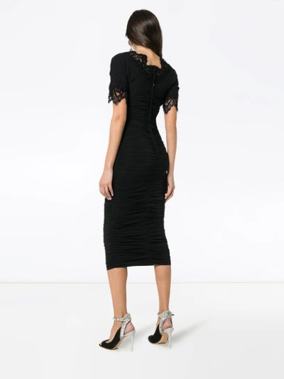 Shop Dolce & Gabbana Lace Trim Ruched Dress In Black