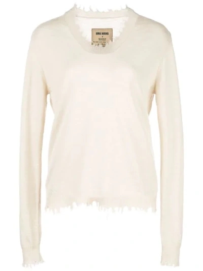 Shop Uma Wang Frayed Knit Jumper In White