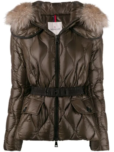 Moncler Cauvery Belted Diamond-puffer Coat W/ Fur-trim Hood In Brown |  ModeSens