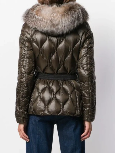 Moncler Cauvery Belted Diamond-puffer Coat W/ Fur-trim Hood In Brown |  ModeSens