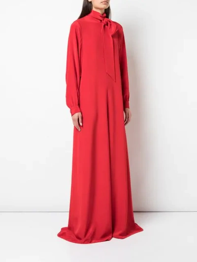 Shop Adam Lippes Tie Neck Flared Gown In Red