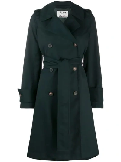 Shop Acne Studios Belted Trench Coat In Green