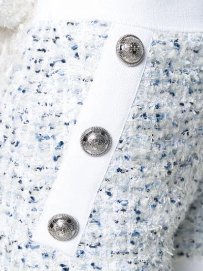 Shop Balmain Buttoned Tweed Short Shorts In White