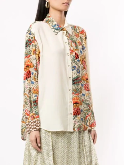 Shop Burberry Floral-print Colour-block Shirt In Yellow