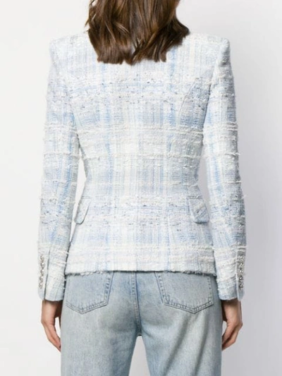 Shop Balmain Double-breasted Tweed Blazer In Sab Bleu