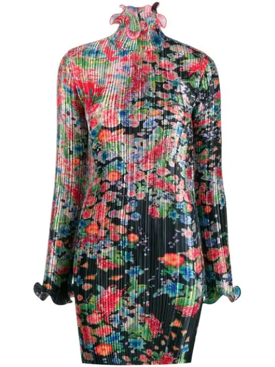 Shop Givenchy Floral Print Pleated Short Dress In Green