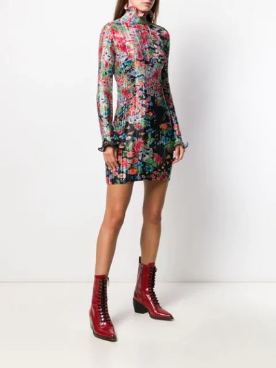 Shop Givenchy Floral Print Pleated Short Dress In Green