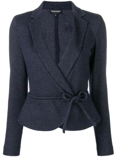 Shop Emporio Armani Jacquard Tie Waist Jacket In Blue