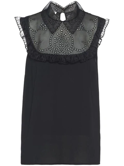 Shop Miu Miu Sablé Eyelet Lace Top In Black