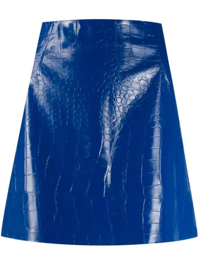 Shop Pinko Croc-effect Zip Mini-skirt In Blue