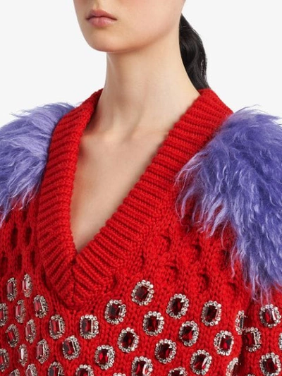 Shop Prada Crystal Embellished Jumper In Red