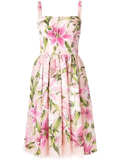 Shop Dolce & Gabbana Lily Print Flared Style Dress In Pink