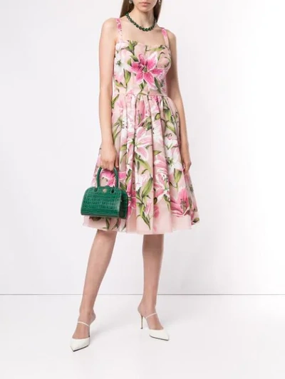 Shop Dolce & Gabbana Lily Print Flared Style Dress In Pink