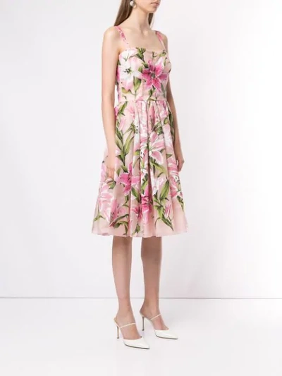 Shop Dolce & Gabbana Lily Print Flared Style Dress In Pink