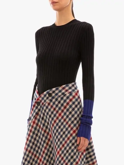 Shop Jw Anderson Ribbed Contrast Sleeve Sweater In Black