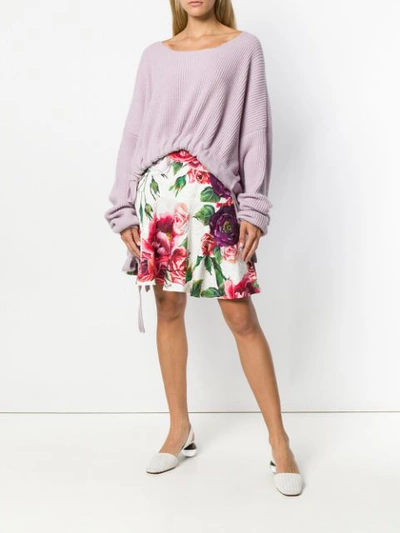 Shop Dolce & Gabbana Floral Flared Mini Skirt In White