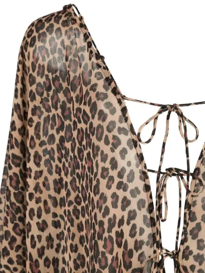 JONATHAN SIMKHAI LEOPARD PRINT TIE FRONT ROBE - 棕色