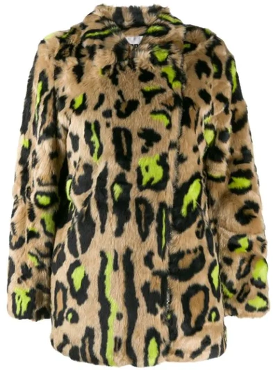 Shop Apparis Faux-fur Leopard Coat In Neutrals