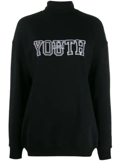 Shop Msgm ”university Of Youth” Print Sweater In Black