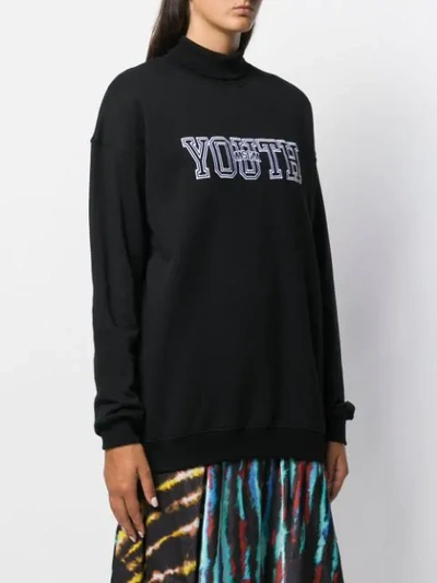 Shop Msgm ”university Of Youth” Print Sweater In Black