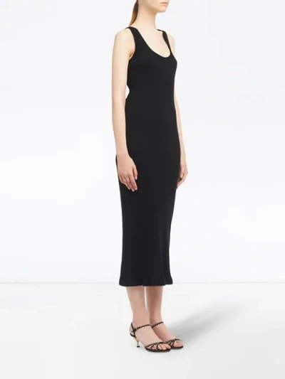 Shop Miu Miu Ribbed Midi Dress In Black