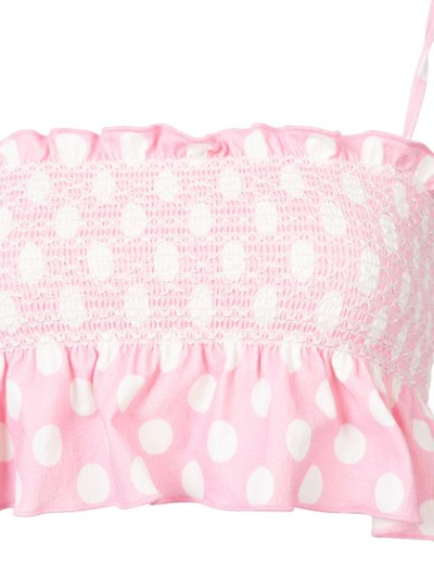 Shop Lisa Marie Fernandez Polka Dot Smocked Bikini In Pink