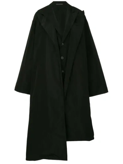 Shop Yohji Yamamoto Oversized Deconstructed Coat - Black