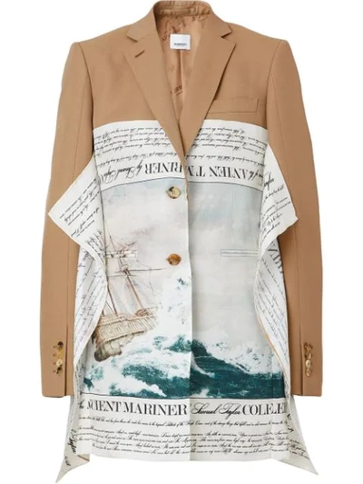 Shop Burberry Mariner Print Scarf Detail Wool Blend Tailored Jacket In Brown