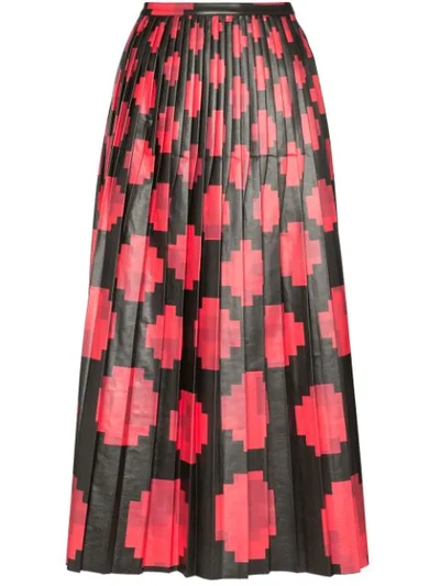 Shop Marni Pixel-print Pleated Midi-skirt In Black