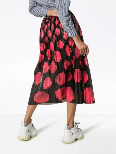 Shop Marni Pixel-print Pleated Midi-skirt In Black