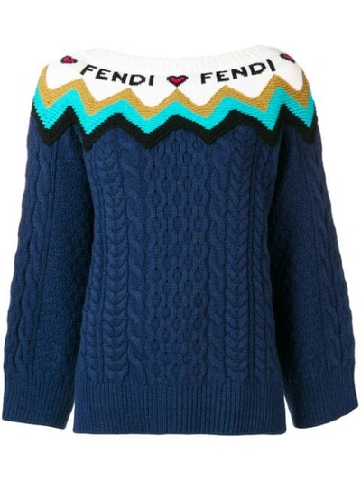 Shop Fendi Front Logo Pattern Sweater - Blue