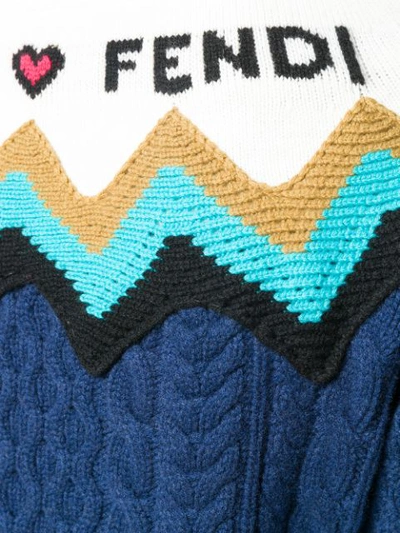 Shop Fendi Front Logo Pattern Sweater - Blue
