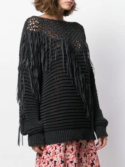 Shop Stella Mccartney Fringed Knit Mix Sweater In Black