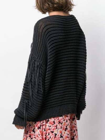 Shop Stella Mccartney Fringed Knit Mix Sweater In Black