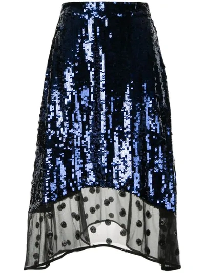 Shop Markus Lupfer Sequin Lace Skirt In Blue