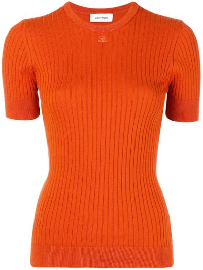 Shop Courrèges Ribbed Knit Top In Orange