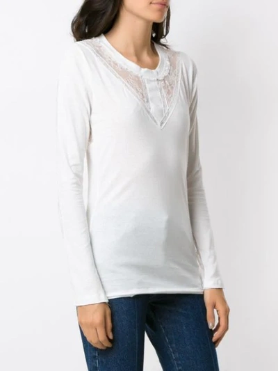 Shop Andrea Bogosian Lace Panels Long Sleeved Blouse In White