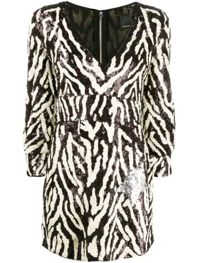 Shop Pinko Sequin Zebra-striped Dress In Brown
