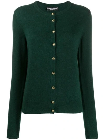 Shop Dolce & Gabbana Logo Button Cardigan In Green