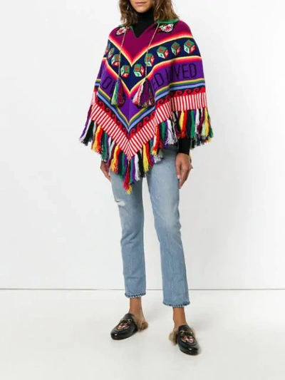 Shop Gucci Tasseled Chunky Knit Poncho In Multicolour