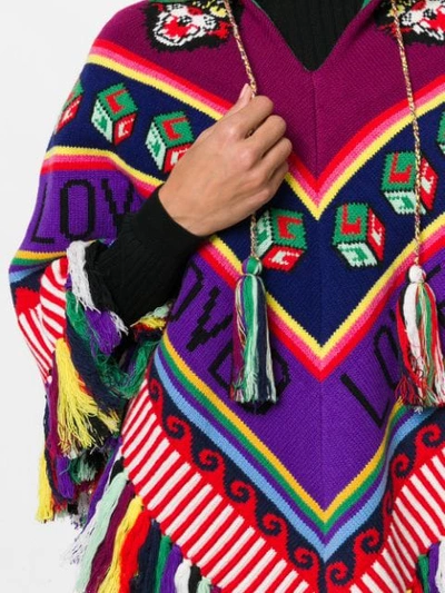 Shop Gucci Tasseled Chunky Knit Poncho In Multicolour