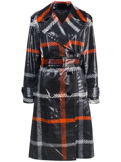 Shop Marc Jacobs Plaid Print Belted Trench Coat In Black