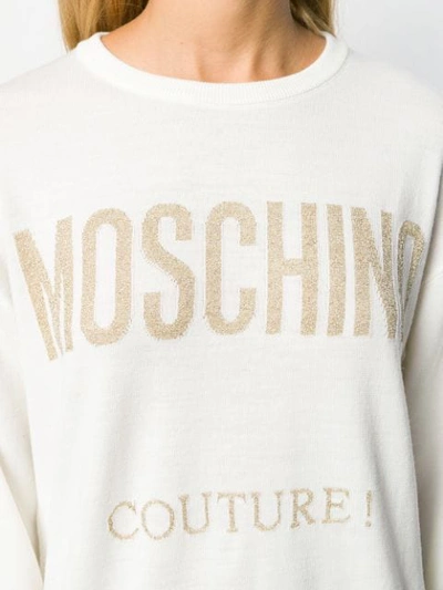 Shop Moschino Logo Printed Knit Dress In White
