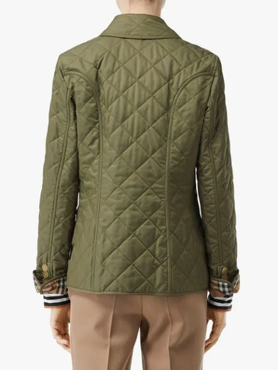 Shop Burberry Diamond Quilted Jacket In Olive Green