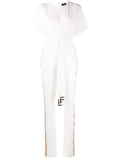 Shop Elisabetta Franchi Belted Jumpsuit In White