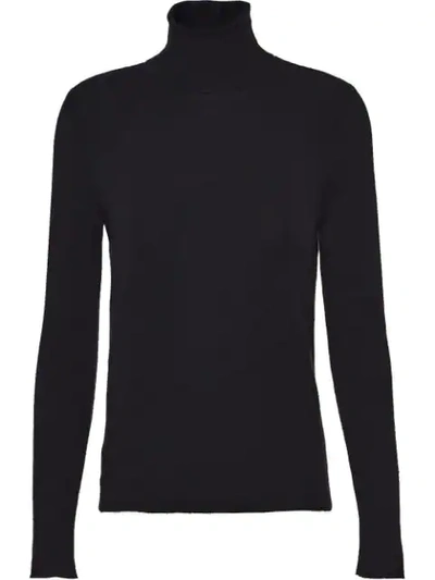 Shop Prada Stretch Knit Turtleneck Sweater In Black
