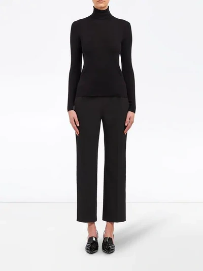 Shop Prada Stretch Knit Turtleneck Sweater In Black