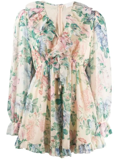 Shop Zimmermann Floral Playsuit In Neutrals